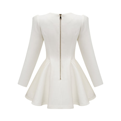 Élise pleated peplumhem blazer dress in White