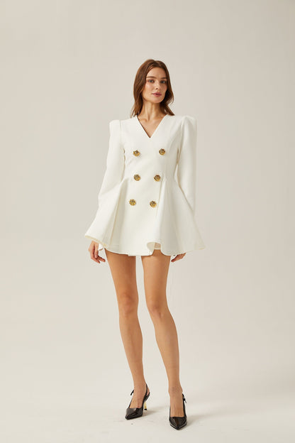 Élise pleated peplumhem blazer dress in White