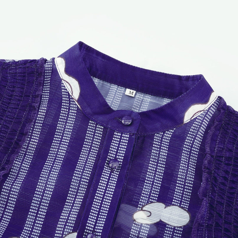 Eliza White and Purple Color Blocked Midi Dress with Pleated Detailing and Belted Waist