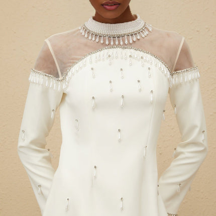 Eliza White Faux-Pearl Rhinestone Maxi Dress
