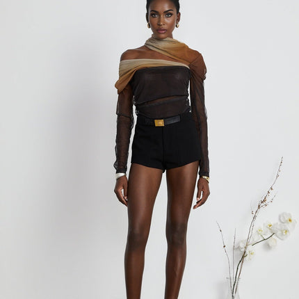 Elizabeth Brown and Black Gradient Mesh Bodysuit