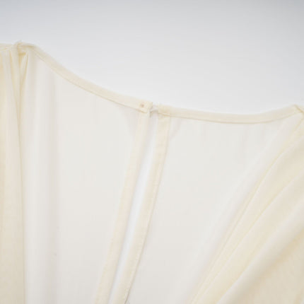 Elizabeth White Flower Brooch Ruched Midi Dress