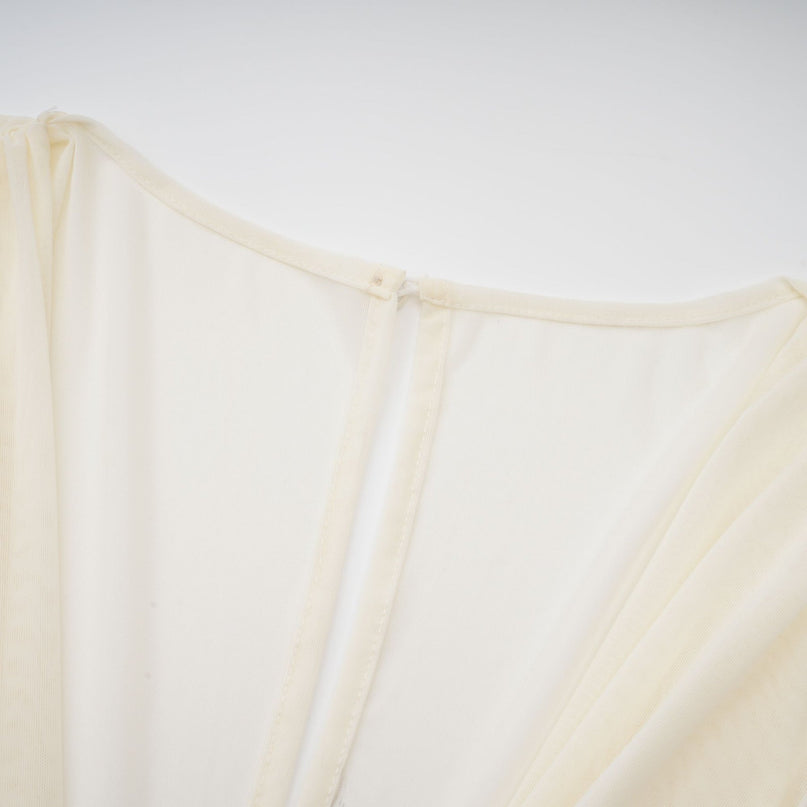 Elizabeth White Flower Brooch Ruched Midi Dress