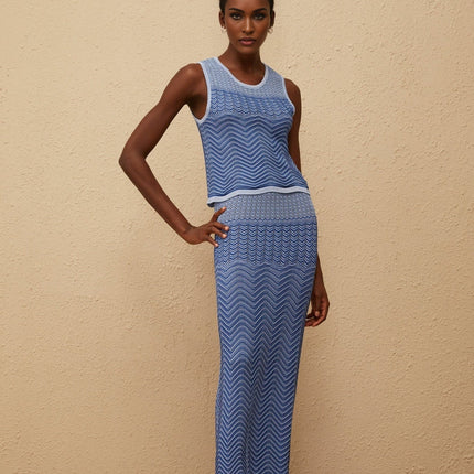 Ella Blue Crochet Knit Top Skirt Co-ord