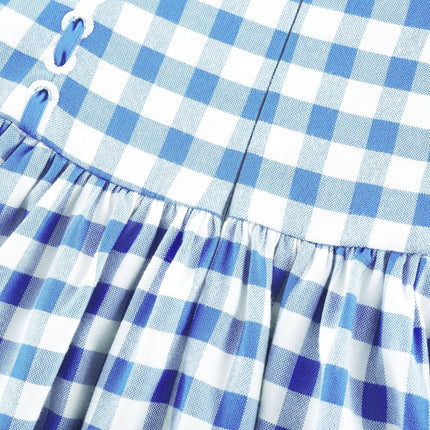 Ella Blue Midi Dress with Gingham Ribbon Detailing and Welt Pockets