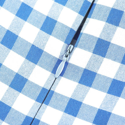 Ella Blue Midi Dress with Gingham Ribbon Detailing and Welt Pockets