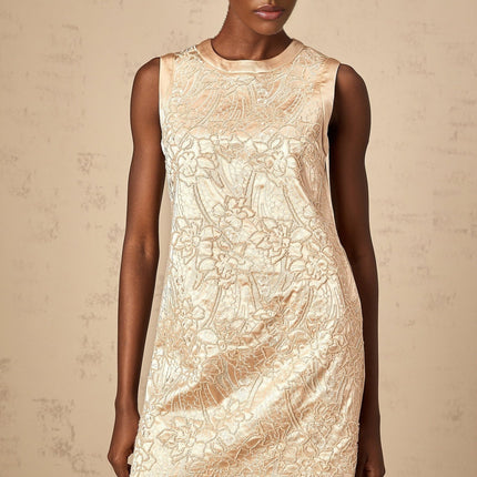 Ella Champagne Beaded Flower Mini Dress in Terylene Fiber