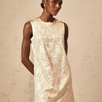 Ella Champagne Beaded Mini Dress with Flower Appliqués