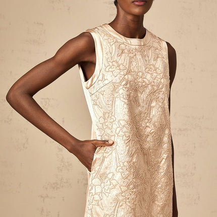 Ella Champagne Beaded Mini Dress with Flower Appliqués
