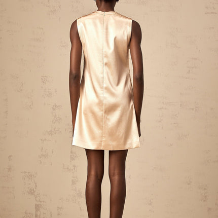 Ella Champagne Beaded Mini Dress with Flower Appliqués