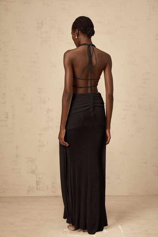 Ella Chic Halterneck Maxi Dress in Black