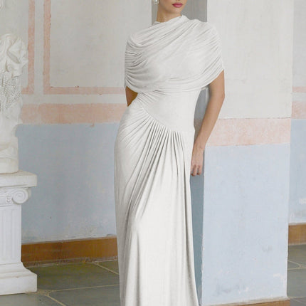 Ella White Maxi Dress with Shawl Detail and Pleated Elements