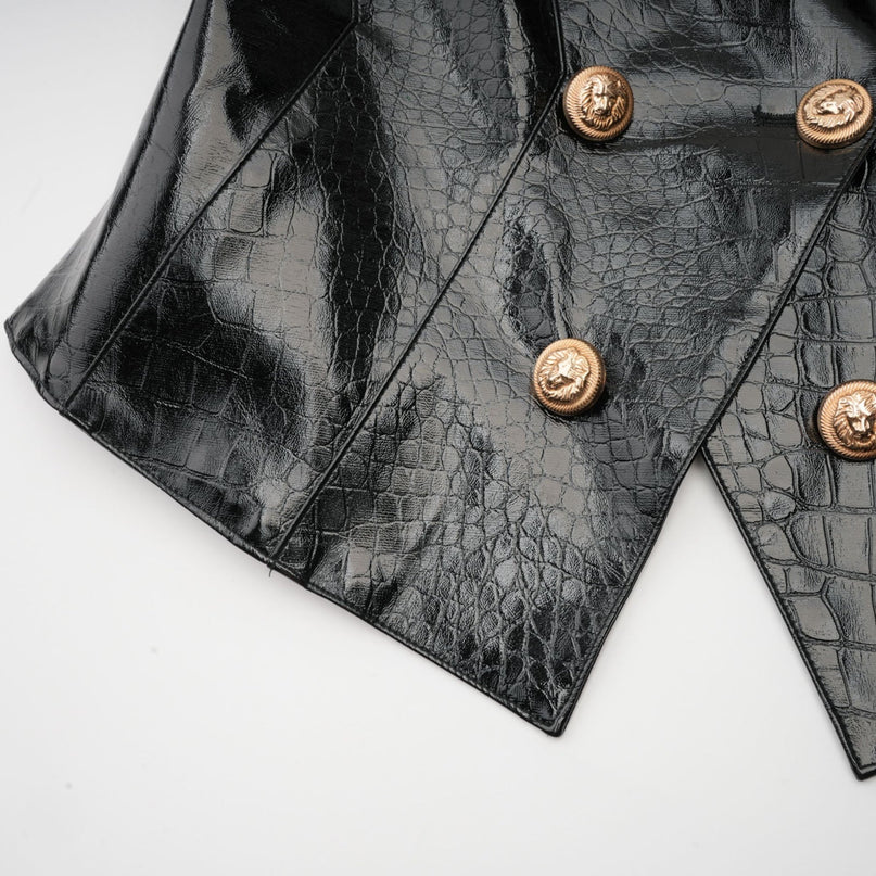 Élodie black leather jacket with cinched waist detail