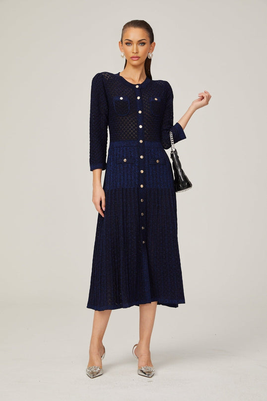 Élodie knitted longsleeve midi dress in Blue