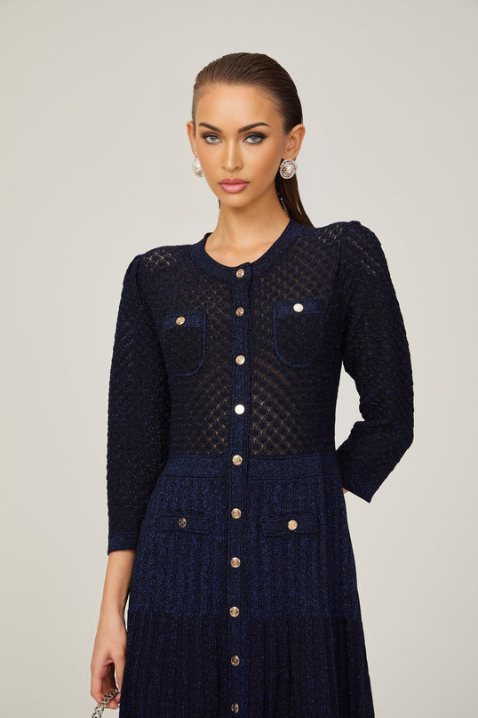 Élodie knitted longsleeve midi dress in Blue