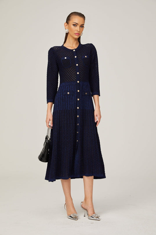 Élodie knitted longsleeve midi dress in Blue