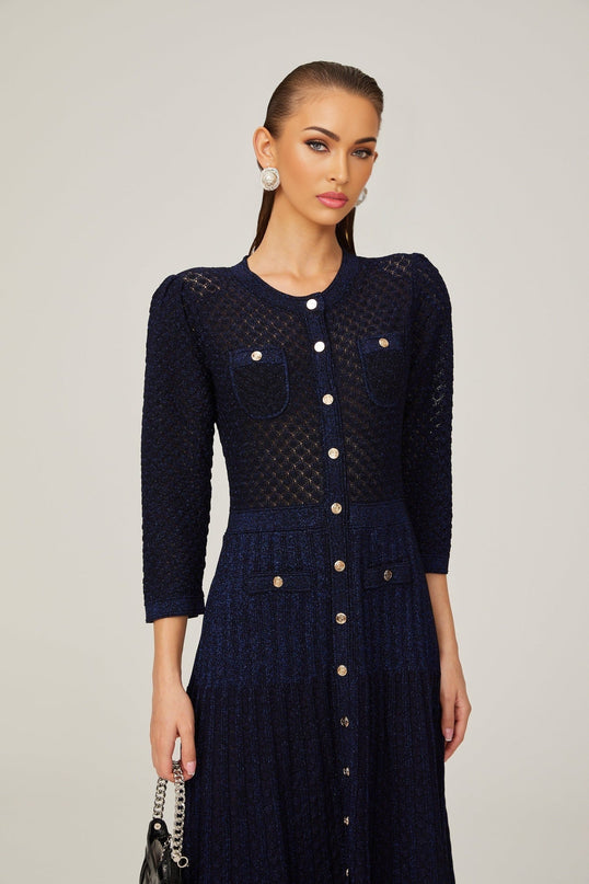 Élodie knitted longsleeve midi dress in Blue