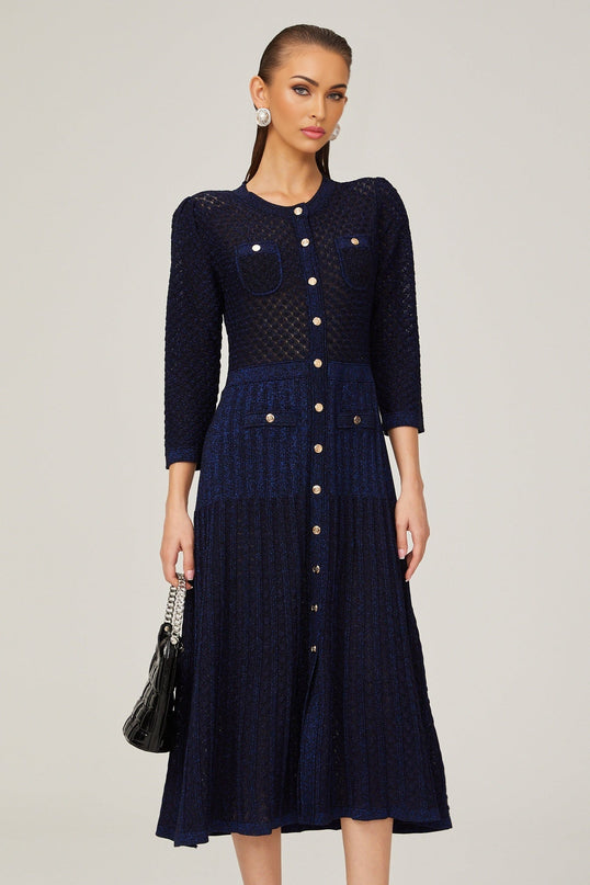 Élodie knitted longsleeve midi dress in Blue