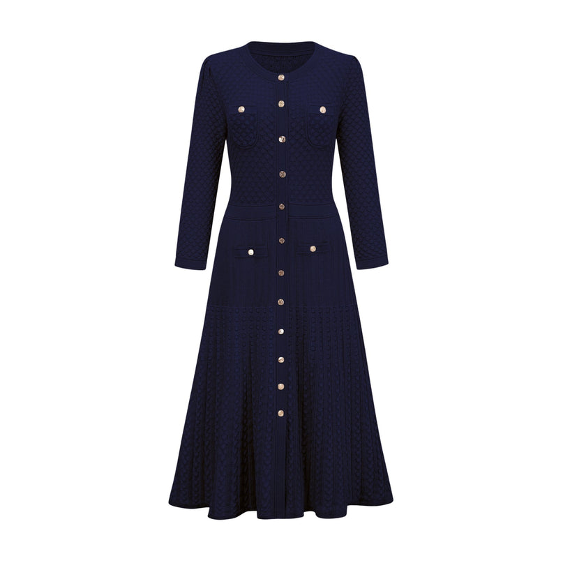 Élodie knitted longsleeve midi dress in Blue