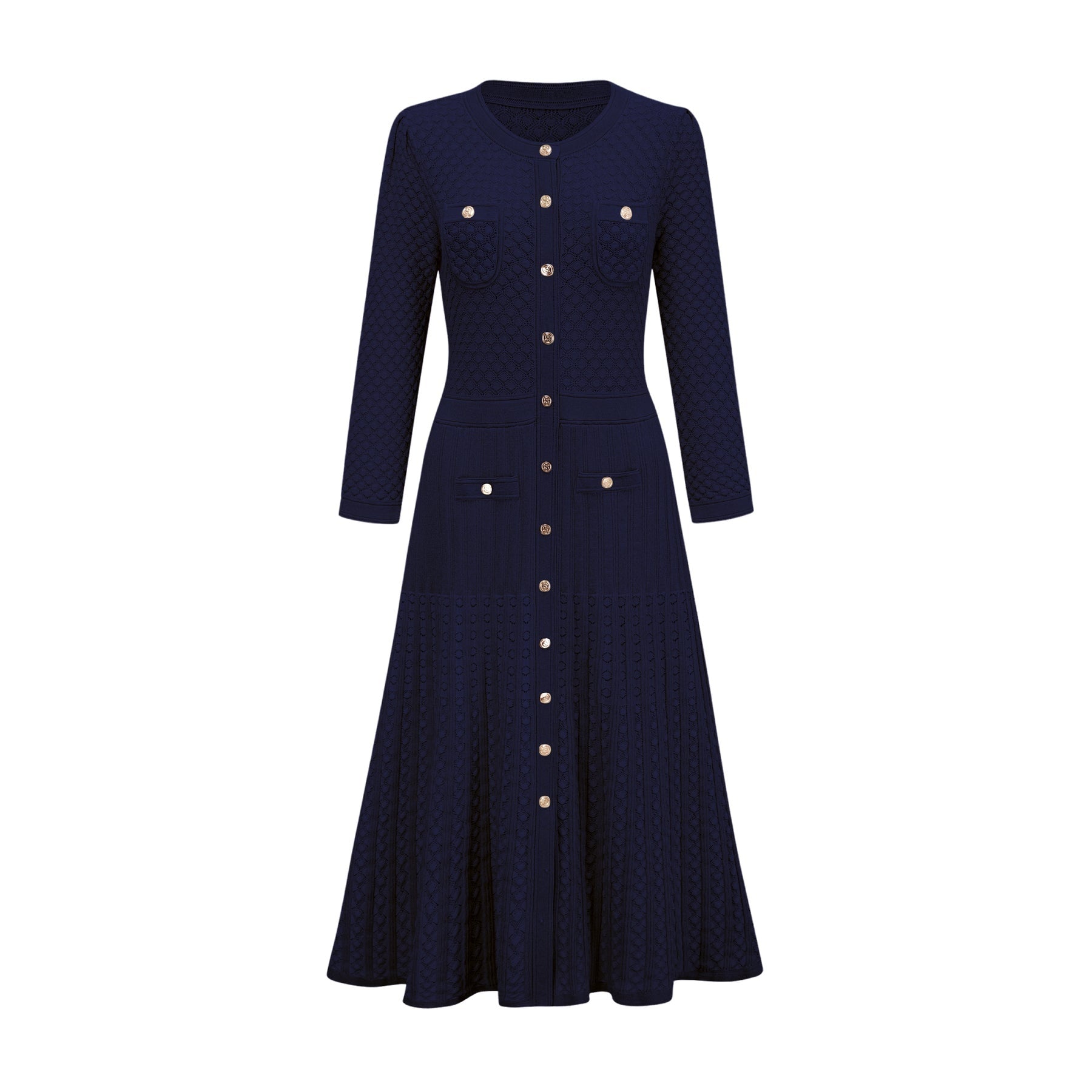 Élodie knitted longsleeve midi dress in Blue