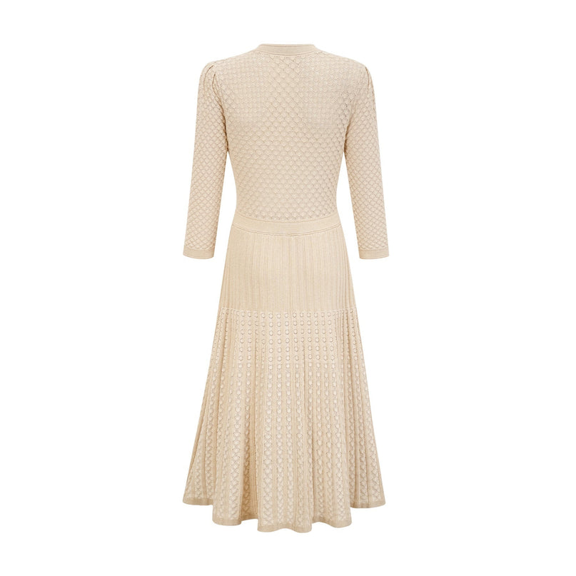 Élodie knitted longsleeve midi dress in Neutrals