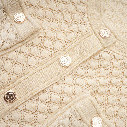 Élodie knitted longsleeve midi dress in Neutrals