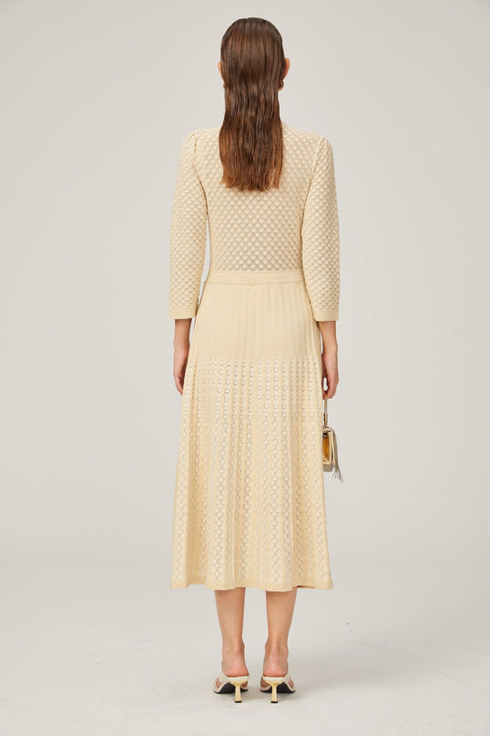 Élodie knitted longsleeve midi dress in Neutrals