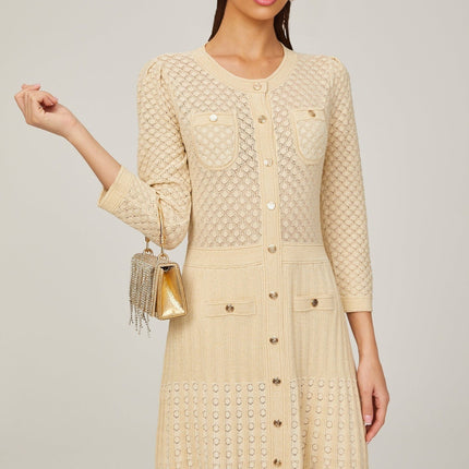 Élodie knitted longsleeve midi dress in Neutrals