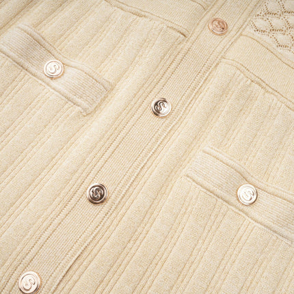 Élodie knitted longsleeve midi dress in Neutrals