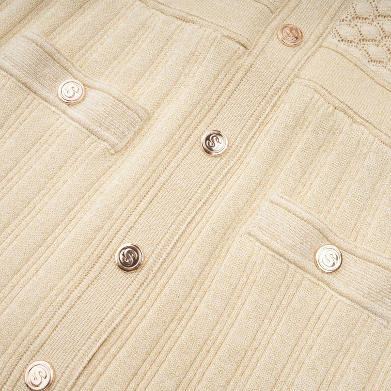 Élodie knitted longsleeve midi dress in Neutrals