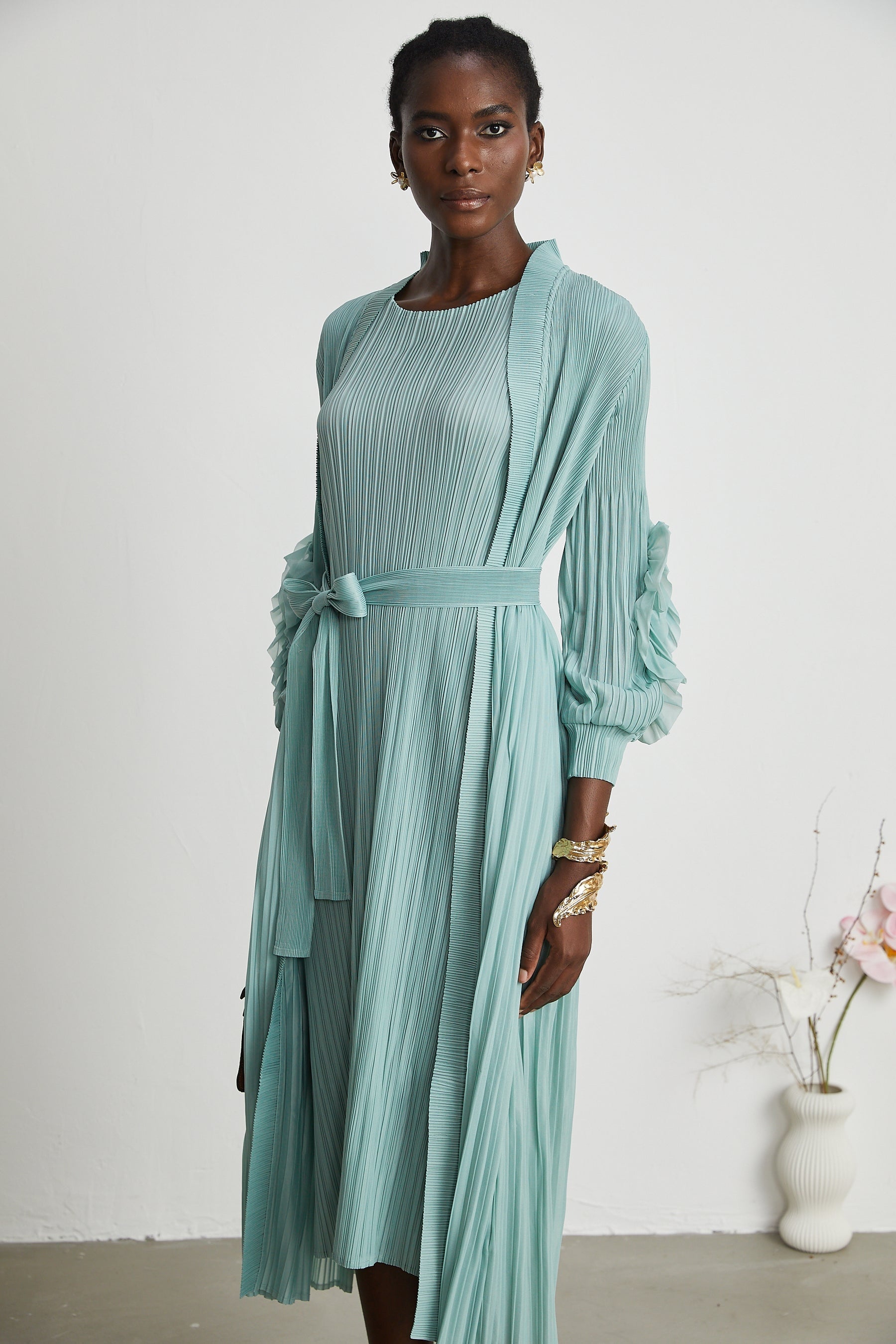 Éloïse fauxflower knitted dress  coat matching set