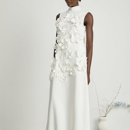 Éloïse White Floral Appliqué Sleeveless Maxi Dress