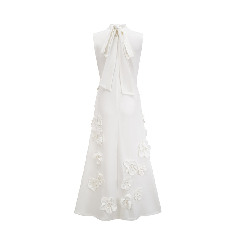 Éloïse White Floral Appliqué Sleeveless Maxi Dress