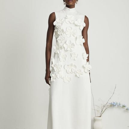Éloïse White Floral Appliqué Sleeveless Maxi Dress
