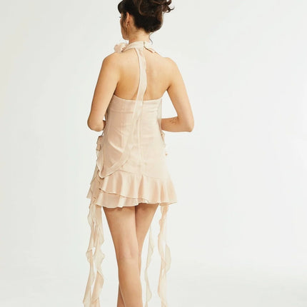 Eloisee flower asymmetric mini dress