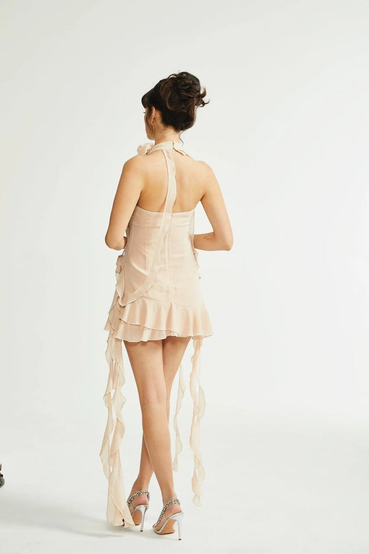 Eloisee flower asymmetric mini dress