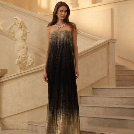 Emanuela Maxi Dress in Black Glittered Tulle