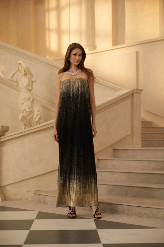 Emanuela Maxi Dress in Black Glittered Tulle