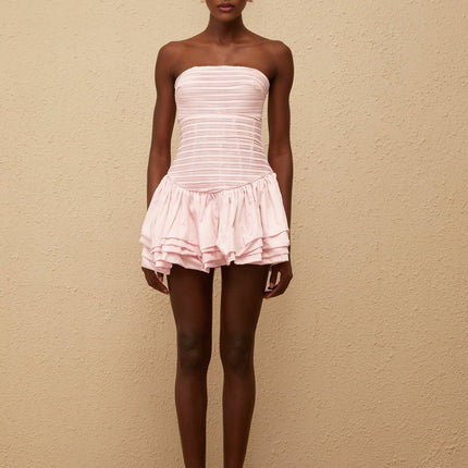 Emanuela Pink Smocked Off-Shoulder Mini Dress with Bubble Skirt