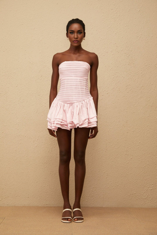Emanuela Pink Smocked Off-Shoulder Mini Dress with Bubble Skirt
