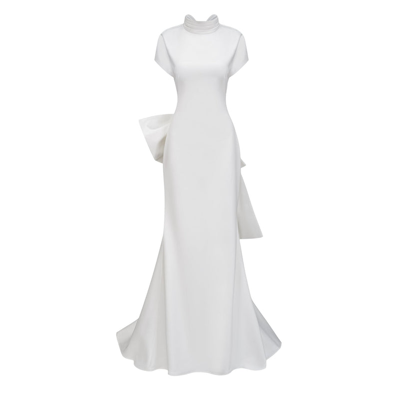 Emanuela White Maxi Dress with Mock Neck and Open Back