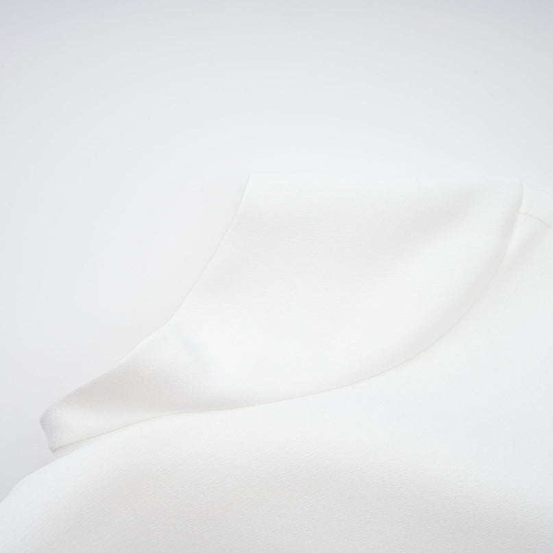 Emanuela White Maxi Dress with Mock Neck Cap Sleeves Open Back Fitted Waistline Boned Bodice Oversize-Bow Mermaid Hem Rear Clasp Zip Fastening 100% Terylene Fiber