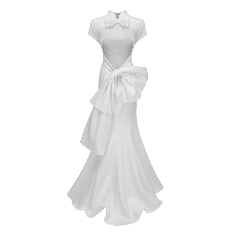 Emanuela White Maxi Dress with Mock Neck and Open Back