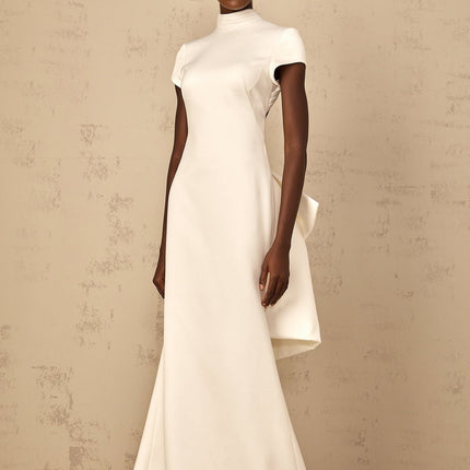 Emanuela White Maxi Dress with Mock Neck and Oversize Bow