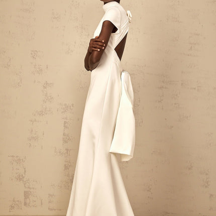 Emanuela White Maxi Dress with Mock Neck and Open Back