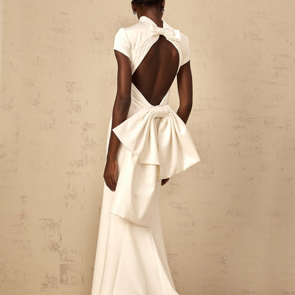 Emanuela White Maxi Dress with Mock Neck and Open Back