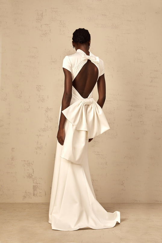 Emanuela White Maxi Dress with Mock Neck and Open Back
