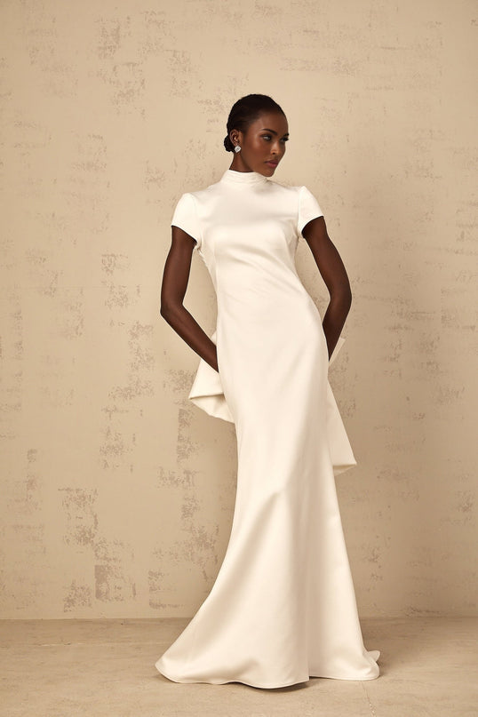 Emanuela White Maxi Dress with Mock Neck and Open Back