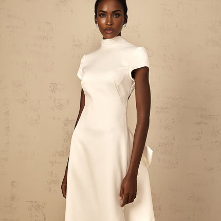 Emanuela White Maxi Dress with Mock Neck and Cap Sleeves