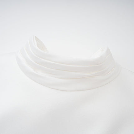 Emanuela White Maxi Dress with Mock Neck Cap Sleeves and Oversize Bow